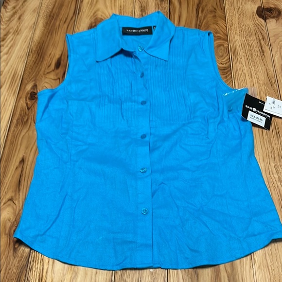 Sag Harbor Tops - Sag Harbor Blue Sleeveless Button Down Shirt NWT